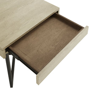 Nadian Modern End Table with Drawer Metal Base and Wood Grain Mdf Top for Living Room