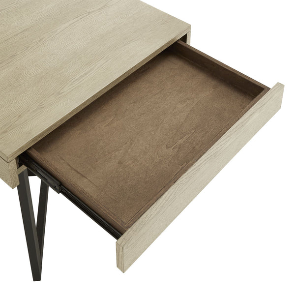 Nadian Modern End Table with Drawer Metal Base and Wood Grain Mdf Top for Living Room