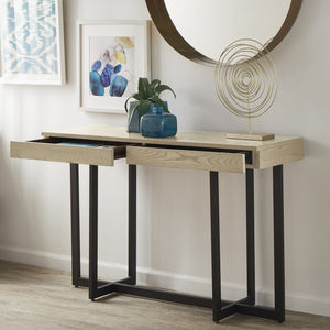 Nadian Console Table with Two Drawers Mdf Top Metal Base for Entryway Living Room