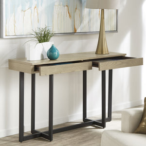 Nadian Console Table with Two Drawers Mdf Top Metal Base for Entryway Living Room