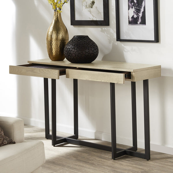Nadian Console Table with Two Drawers Mdf Top Metal Base for Entryway Living Room