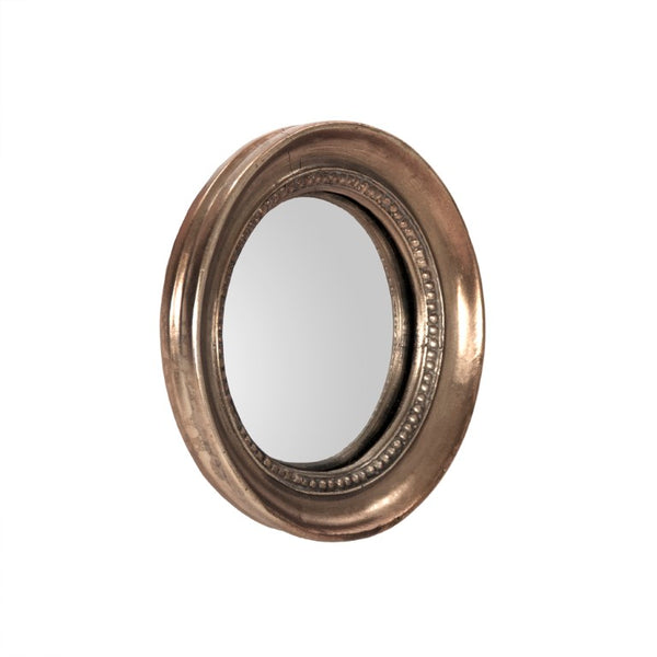 Zentique Lenka Convex Wall Mirror — Compact 7.25" Sculptural Glass with Slim Iron Frame, MDF Backing, Industrial Flair EAM11494