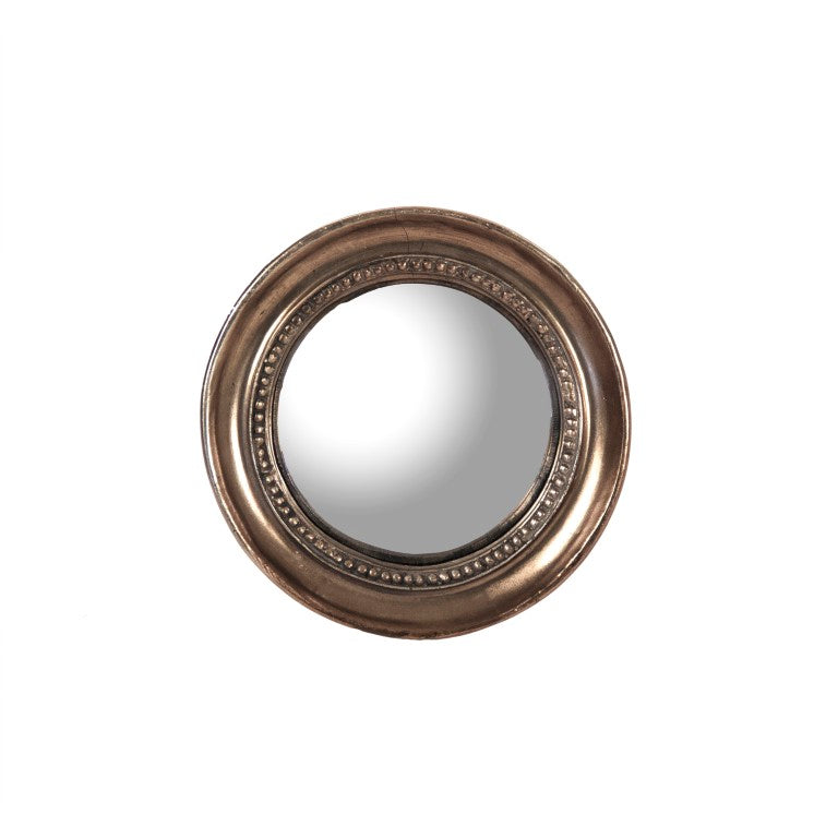 Zentique Lenka Convex Wall Mirror — Compact 7.25" Sculptural Glass with Slim Iron Frame, MDF Backing, Industrial Flair EAM11494