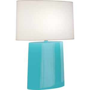 Robert Abbey Egg Blue Victor Table Lamp Egg Blue Glazed Ceramic Oval Ascot White Fabric Shade