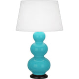 Robert Abbey Egg Blue Triple Gourd Table Lamp Egg Blue Glazed Ceramic with Deep Patina Bronze Finished Accents Pearl Dupioni Fabric Shade