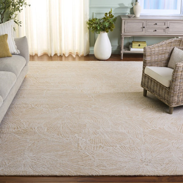 Safavieh Ebony Hand Tufted Wool Floral Area Rug Ornate Ivory Pile for Living or Bedroom Gold 10'-0" x 14'-0" EBN101D-10