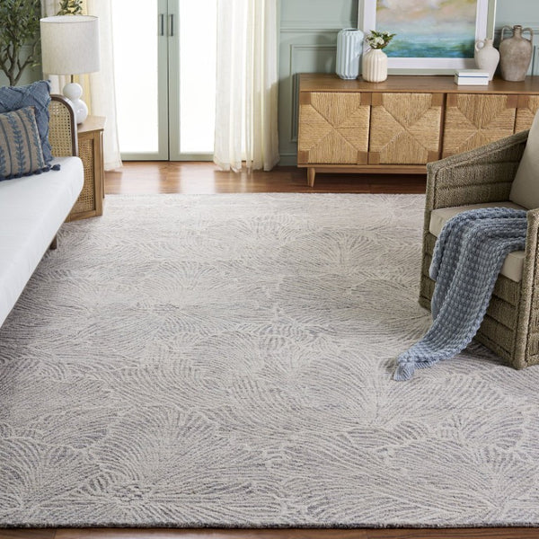 Safavieh Ebony Hand Tufted Wool Floral Area Rug Ornate Ivory Pile for Living or Bedroom Gray 10'-0" x 14'-0" EBN101F-10
