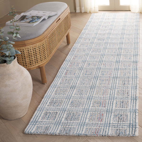 Safavieh Ebony Hand‑Tufted 9X12 Wool Rug In Blue & Ivory Geometric Pattern — Soft Durable Low‑Profile 3/8" EBN119A-9