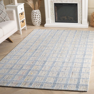 Safavieh Ebony Hand‑Tufted 9X12 Wool Rug In Blue & Ivory Geometric Pattern — Soft Durable Low‑Profile 3/8" EBN119A-9