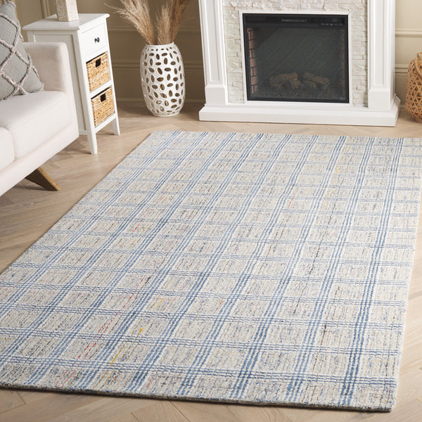 Safavieh Ebony Hand‑Tufted 9X12 Wool Rug In Blue & Ivory Geometric Pattern — Soft Durable Low‑Profile 3/8" EBN119A-9