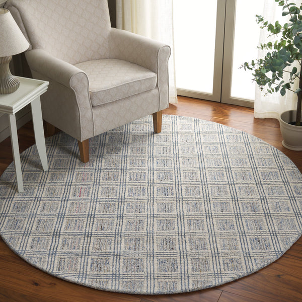 Safavieh Ebony Hand‑Tufted 9X12 Wool Rug In Blue & Ivory Geometric Pattern — Soft Durable Low‑Profile 3/8" EBN119A-9