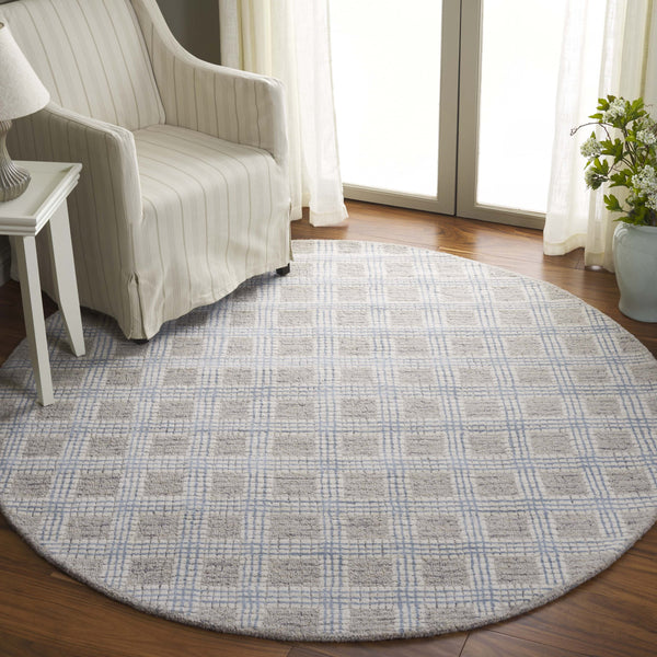 Safavieh Ebony Hand-Tufted Round Wool Rug In Silver And Ivory — Geometric Modern Accent For Living Spaces 9'-0" x 9'-0" EBN119G-9R