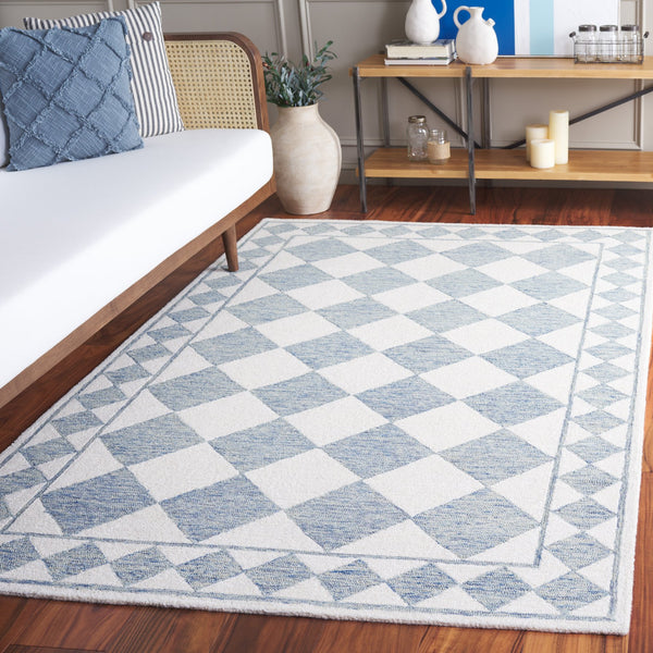 Safavieh Ebony Hand-tufted Area Rug – Luxurious Geometric Design In Soft Blue And Ivory For Modern Spaces Blue ,Ivory Wool,Polyester Ebn122m-9