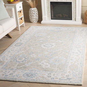 Safavieh Ebony Hand-Tufted 9X12 Wool Rug In Light Grey Ivory — Traditional Oriental Motif, Plush 3/8" Pile EBN136G-9