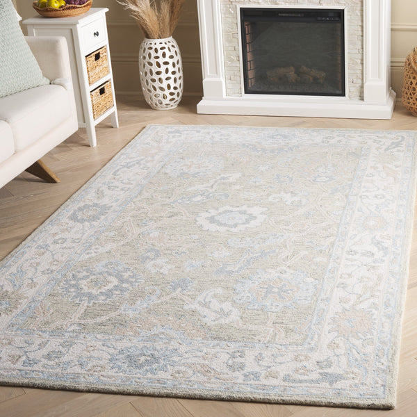 Safavieh Ebony Hand-Tufted 9X12 Wool Rug In Light Grey Ivory — Traditional Oriental Motif, Plush 3/8" Pile EBN136G-9