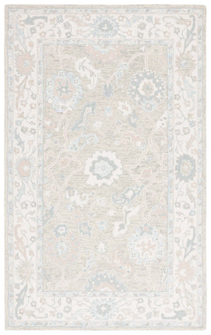 Safavieh Ebony Hand Tufted Wool Area Rug - Exquisite Floral Design For Timeless Home Elegance And Comfort Light Grey ,Ivory Wool Pile Ebn136g-4r