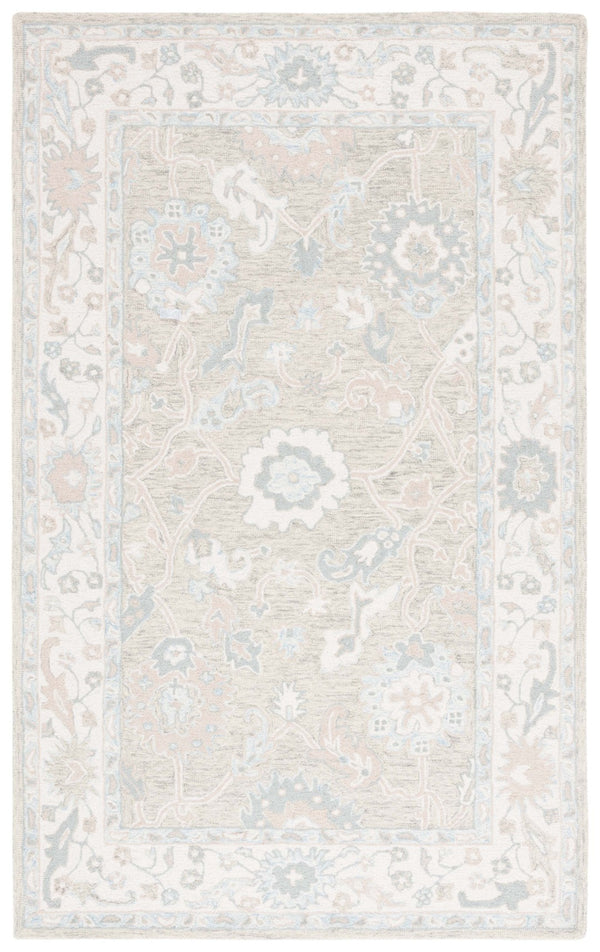 Safavieh Ebony Hand Tufted Wool Area Rug - Exquisite Floral Design For Timeless Home Elegance And Comfort Light Grey ,Ivory Wool Pile Ebn136g-4r