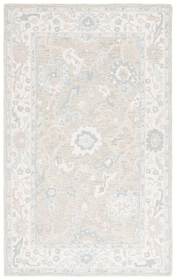Safavieh Ebony Hand-Tufted 9X12 Wool Rug In Light Grey Ivory — Traditional Oriental Motif, Plush 3/8" Pile EBN136G-9