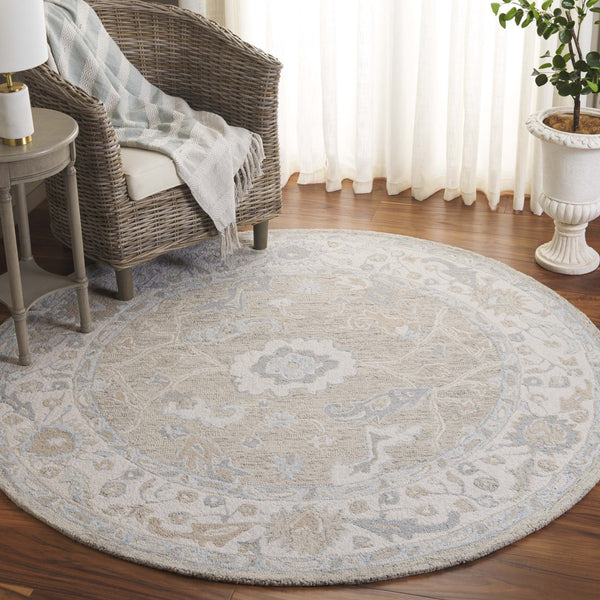 Safavieh Ebony Hand-Tufted 9X12 Wool Rug In Light Grey Ivory — Traditional Oriental Motif, Plush 3/8" Pile EBN136G-9