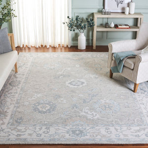 Safavieh Ebony Hand Tufted Wool Area Rug - Exquisite Floral Design For Timeless Home Elegance And Comfort Light Grey ,Ivory Wool Pile Ebn136g-4r