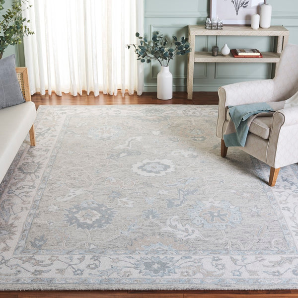 Safavieh Ebony Hand Tufted Wool Area Rug - Exquisite Floral Design For Timeless Home Elegance And Comfort Light Grey ,Ivory Wool Pile Ebn136g-4r