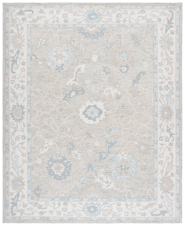Safavieh Ebony Hand-Tufted 9X12 Wool Rug In Light Grey Ivory — Traditional Oriental Motif, Plush 3/8" Pile EBN136G-9