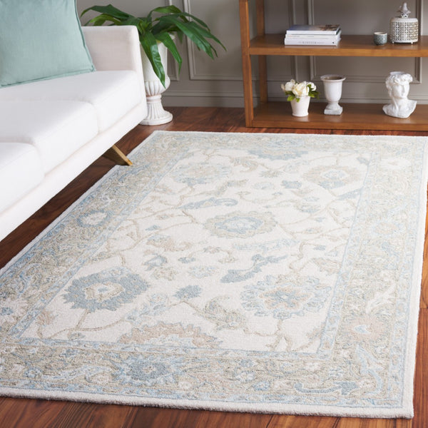 Safavieh Ebony Hand Tufted Wool Area Rug - Exquisite Floral Design For Timeless Home Elegance And Comfort Ivory ,Blue Wool Pile Ebn136m-2
