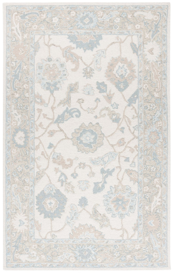 Safavieh Ebony Hand Tufted Wool Area Rug - Exquisite Floral Design For Timeless Home Elegance And Comfort Ivory ,Blue Wool Pile Ebn136m-2