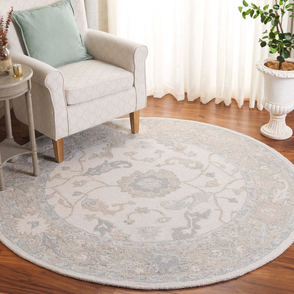 Safavieh Ebony Hand Tufted Wool Area Rug - Exquisite Floral Design For Timeless Home Elegance And Comfort Ivory ,Blue Wool Pile Ebn136m-2