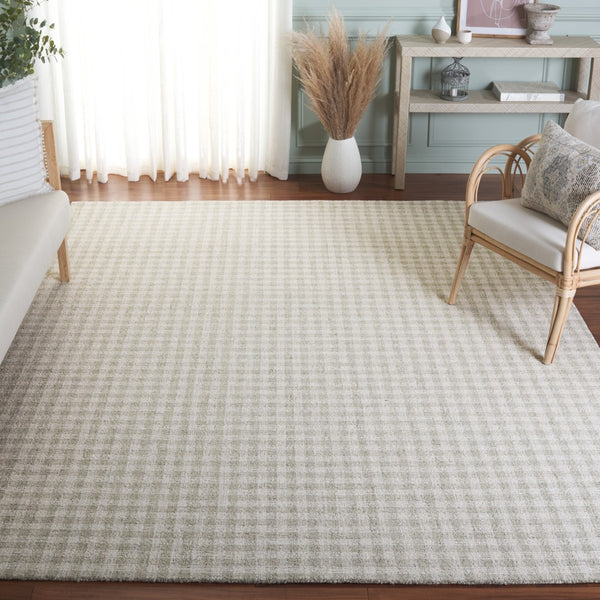 Safavieh Ebony Elegant Hand-tufted Wool And Cotton Area Rug With Modern Grid Design For Stylish Interiors Sage ,Ivory 85% Wool,15% Cotton Ebn140w-3