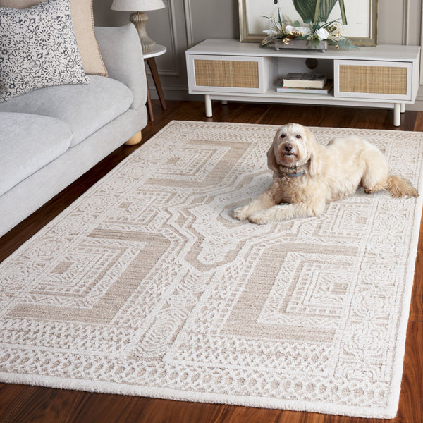 Safavieh Ebony Hand-tufted Wool Runner Rug - Elegant Modern Design With Geometric Patterns For Stylish Spaces Beige ,Ivory Wool Pile Ebn142b-5