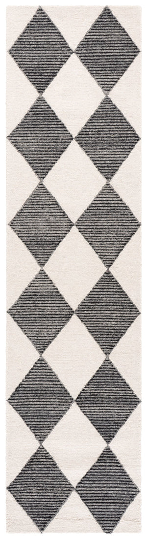 Safavieh Ebony Hand-Tufted Ivory And Black Runner Rug — Slim 3/8" Wool-Cotton Blend For Hallways And Entryways 2'-3" x 9'-0" EBN144A-29