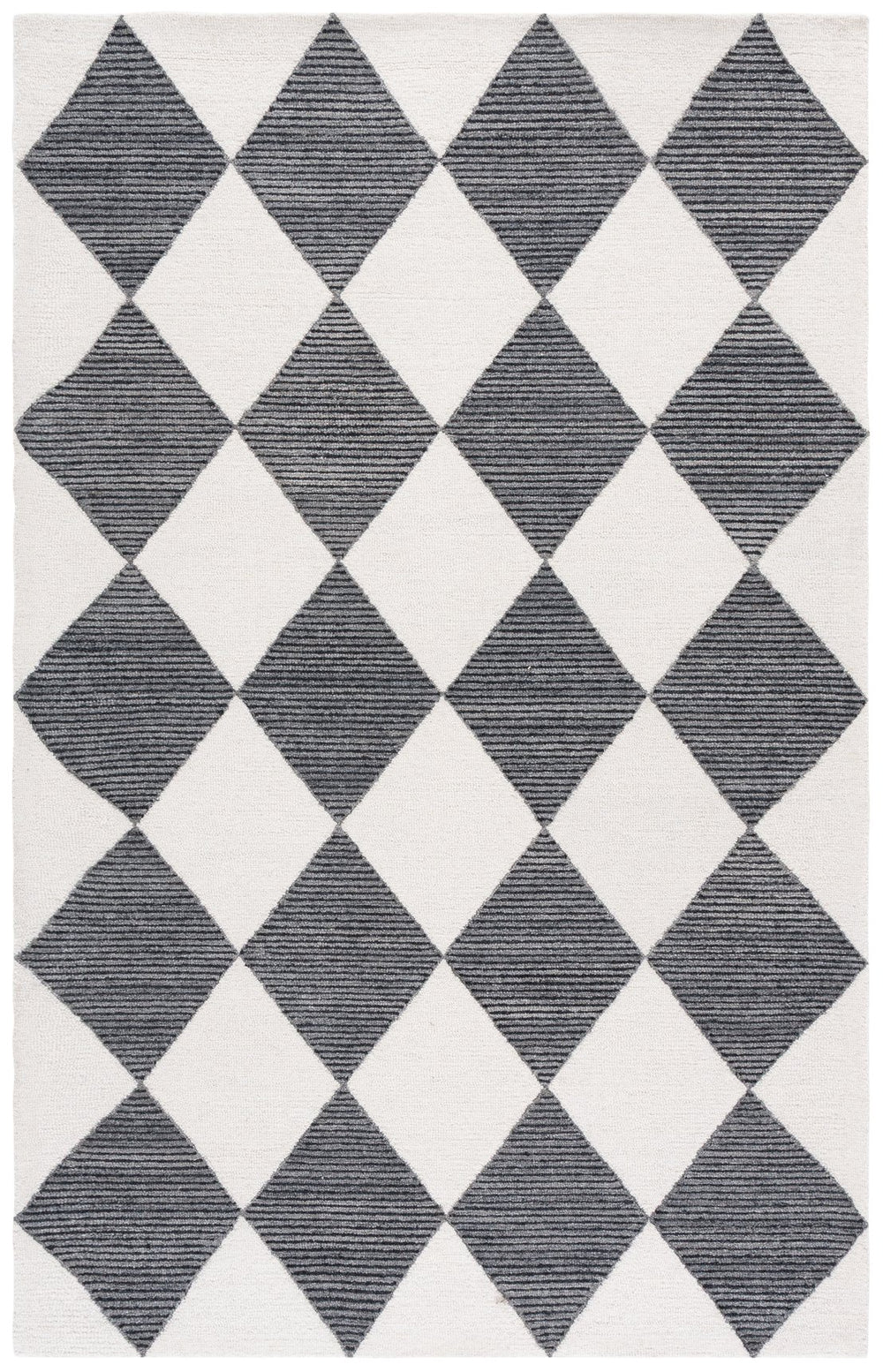 Safavieh Ebony Hand-Tufted Ivory And Black Rug — Low Profile Wool-Cotton Blend, Modern High-Contrast Elegance 5'-0" x 8'-0" EBN144A-5