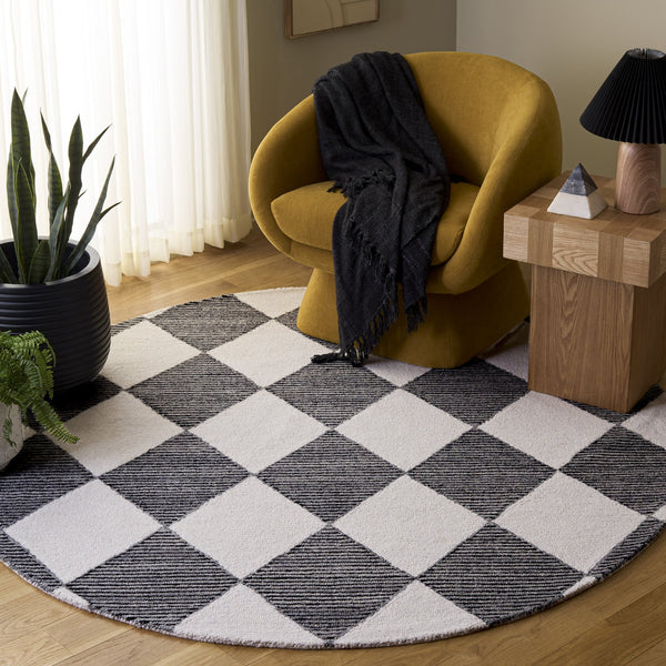 Safavieh Ebony Hand-Tufted Ivory And Black Runner Rug — Slim 3/8" Wool-Cotton Blend For Hallways And Entryways 2'-3" x 9'-0" EBN144A-29