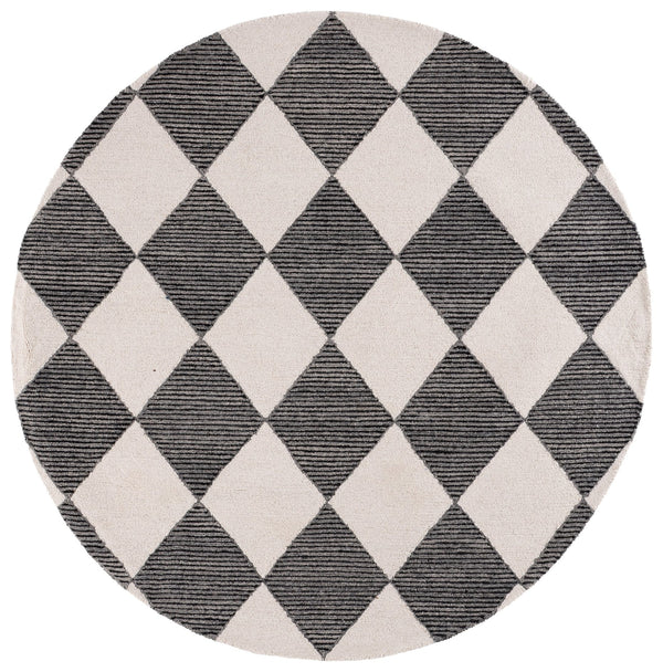 Safavieh Ebony Hand-Tufted Ivory & Black Wool-Cotton Rug — Low-Pile Modern Minimalist Foundation For Rooms 8'-0" x 10'-0" EBN144A-8