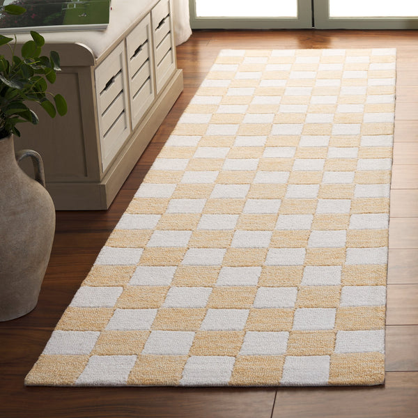 Safavieh Ebony Luxurious Gold And Ivory Checkered Area Rug - Hand-tufted Comfort For Elegant Home Décor Gold ,Ivory 80% Wool,20% Cotton Ebn175d-3