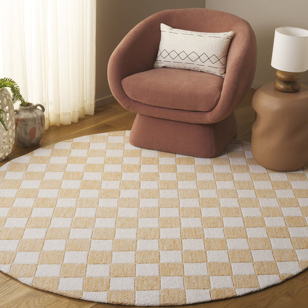Safavieh Ebony Luxurious Gold And Ivory Checkered Area Rug - Hand-tufted Comfort For Elegant Home Décor Gold ,Ivory 80% Wool,20% Cotton Ebn175d-3