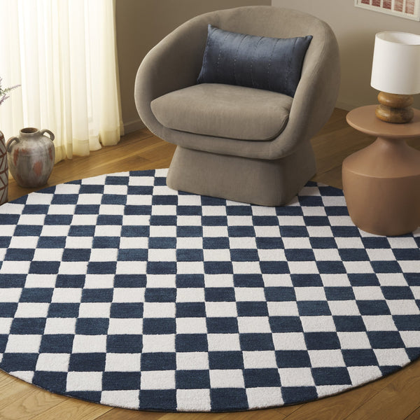 Safavieh Ebony Luxurious Gold And Ivory Checkered Area Rug - Hand-tufted Comfort For Elegant Home Décor Blue ,Ivory 80% Wool,20% Cotton Ebn175m-8