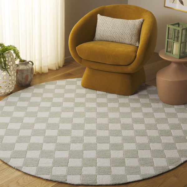 Safavieh Ebony Luxurious Gold And Ivory Checkered Area Rug - Hand-tufted Comfort For Elegant Home Décor Light Sage ,Ivory 80% Wool,20% Cotton Ebn175w-6sq