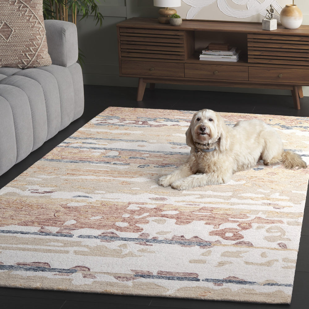 Safavieh Ebony Hand-Tufted Wool Rug With Beige & Rust Floral Motif, Low-Profile Pile, Artisanal Indian Craftsmanship 5'-0" x 8'-0" EBN176B-5