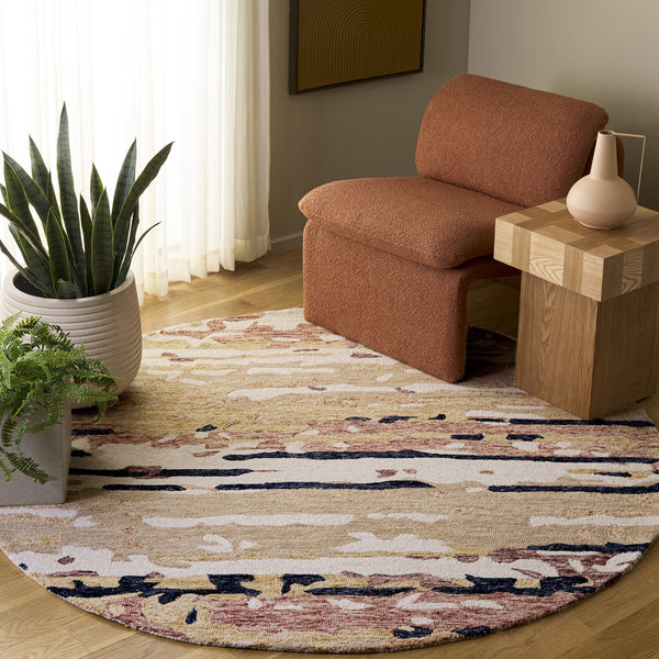 Safavieh Ebony Hand‑Tufted Wool-Cotton Floral Rug In Beige And Rust — Timeless, Low‑Pile Comfort And Durability 4'-0" x 6'-0" EBN176B-4