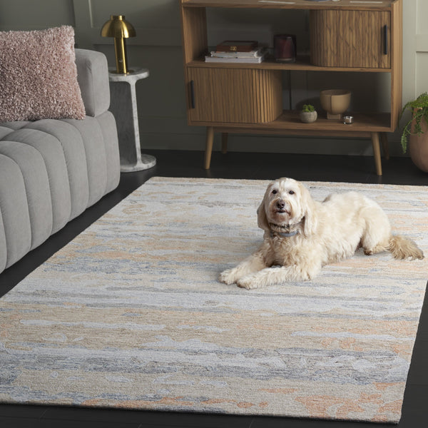 Safavieh Ebony Hand-Tufted Floral Area Rug In Grey And Rust — Wool-Cotton Blend, Low-Profile Modern Accent 6'-0" x 6'-0" EBN176F-6SQ