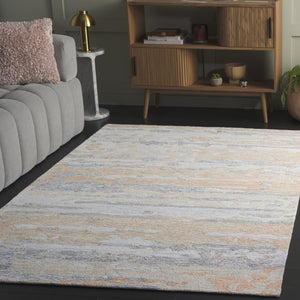 Safavieh Ebony Hand-Tufted Floral Area Rug In Grey And Rust — Wool-Cotton Blend, Low-Profile Modern Accent 6'-0" x 6'-0" EBN176F-6SQ