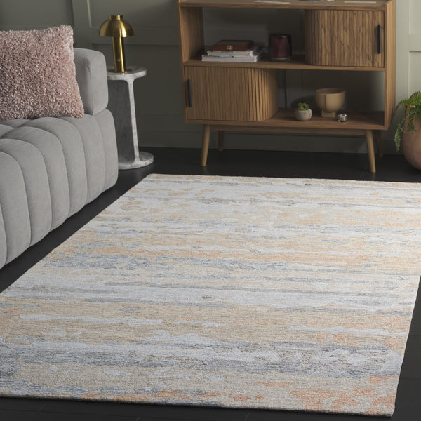 Safavieh Ebony Hand-Tufted Floral Area Rug In Grey And Rust — Wool-Cotton Blend, Low-Profile Modern Accent 6'-0" x 6'-0" EBN176F-6SQ