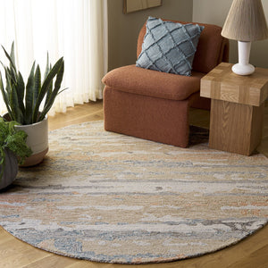 Safavieh Ebony Hand-Tufted Floral Area Rug In Grey And Rust — Wool-Cotton Blend, Low-Profile Modern Accent 6'-0" x 6'-0" EBN176F-6SQ