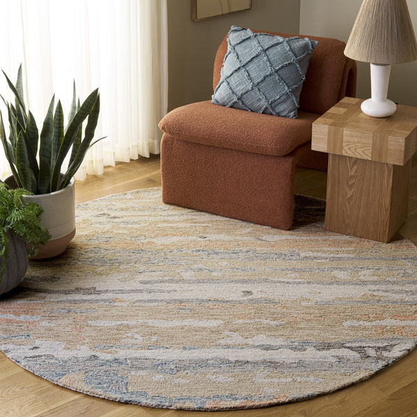 Safavieh Ebony Hand-Tufted Floral Area Rug In Grey And Rust — Wool-Cotton Blend, Low-Profile Modern Accent 6'-0" x 6'-0" EBN176F-6SQ