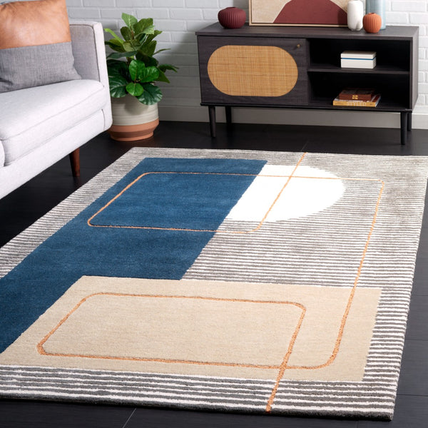Safavieh Ebony Hand-tufted Area Rug - Luxurious Geometric Design For Modern Home Decor Elegance And Style Beige ,Blue Wool And Viscose Ebn254m-2