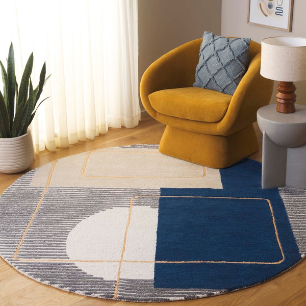 Safavieh Ebony Hand-tufted Area Rug - Luxurious Geometric Design For Modern Home Decor Elegance And Style Beige ,Blue Wool And Viscose Ebn254m-2