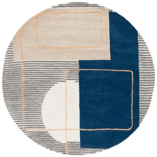 Safavieh Ebony Hand-tufted Area Rug - Luxurious Geometric Design For Modern Home Decor Elegance And Style Beige ,Blue Wool And Viscose Ebn254m-2