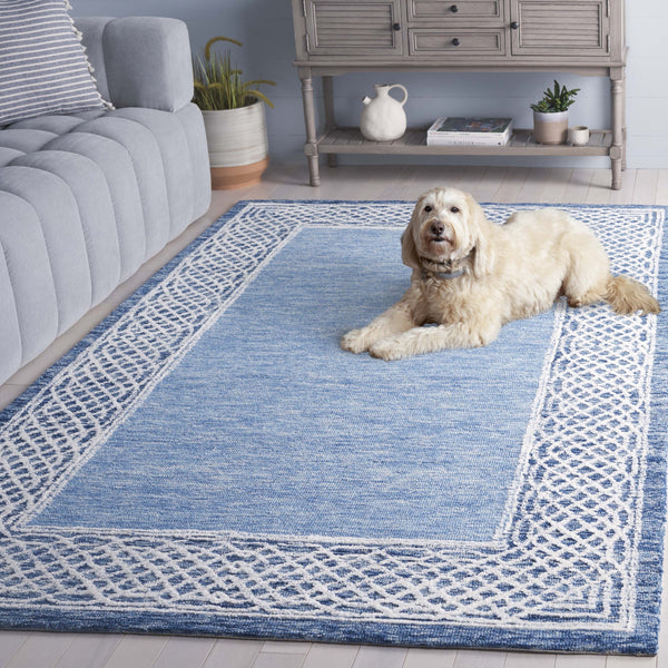 Safavieh Ebony Modern Hand-tufted Runner Rug In Elegant Grey And Ivory – Luxurious Softness For Any Space Blue ,Ivory Indian Wool Pile Ebn275m-5